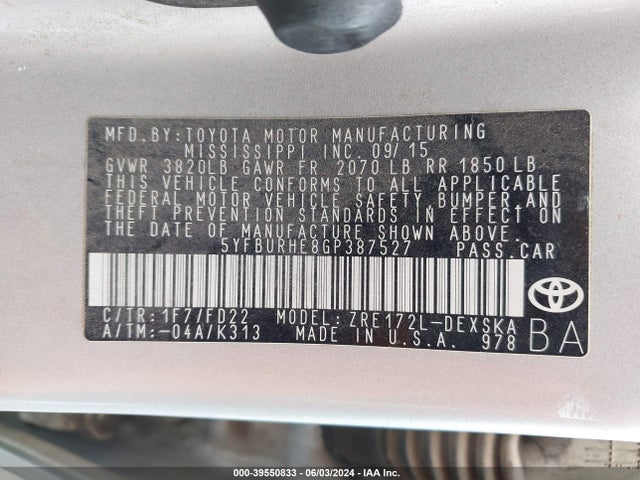 Toyota Corolla S Plus 2016 5YFBURHE8GP387527 Image 9