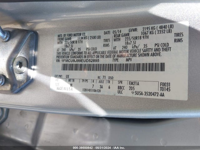 Ford Escape Titanium 2014 1FMCU9J99EUD52895 Image 9
