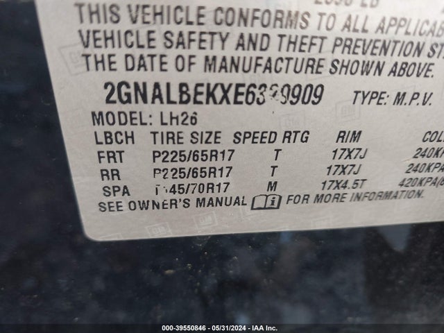 Chevrolet EQUINOX 1LT 2014 2GNALBEKXE6329909 Image 9