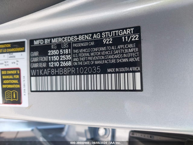 W1KAF8HB8PR102035 Mercedes-Benz Amg C 43 4matic