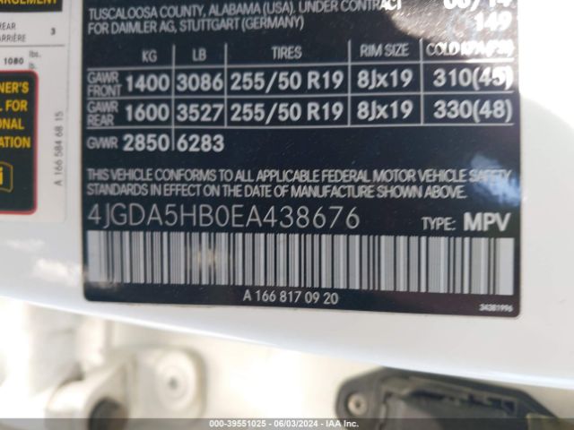 4JGDA5HB0EA438676 Mercedes-Benz Ml 350 4matic