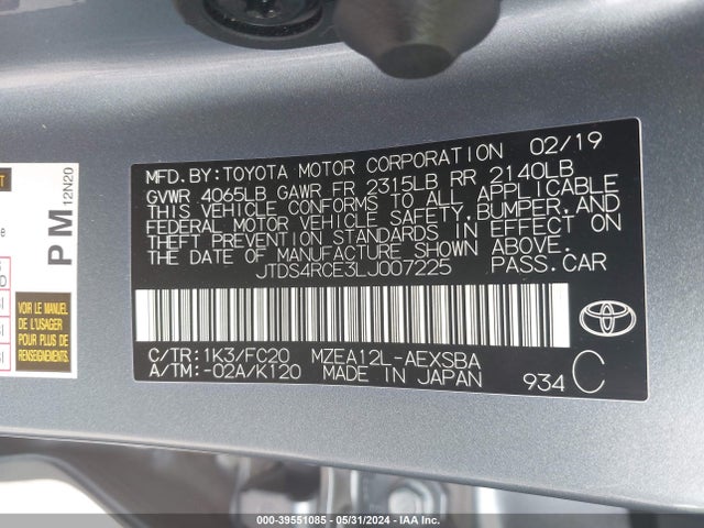 Toyota COROLLA SE 2020 JTDS4RCE3LJ007225 Image 9