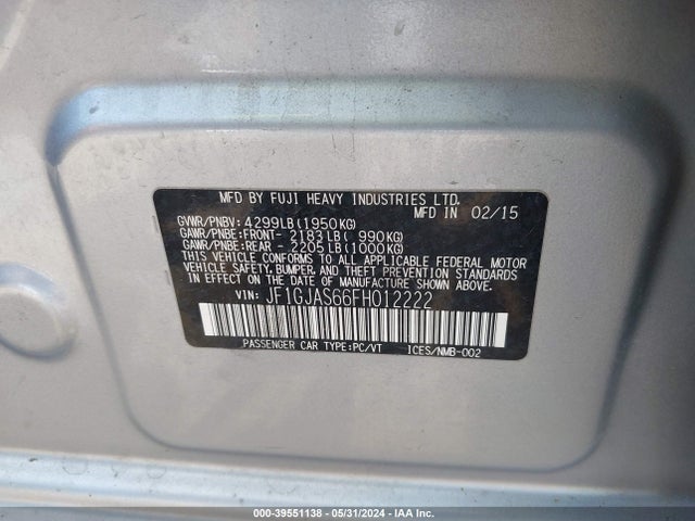 JF1GJAS66FH012222 Subaru Impreza 2.0i Limited