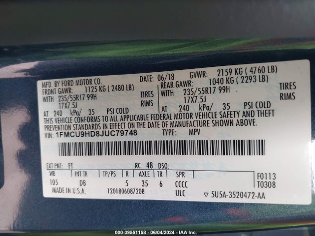 Ford ESCAPE SEL 2018 1FMCU9HD8JUC79748 Image 9