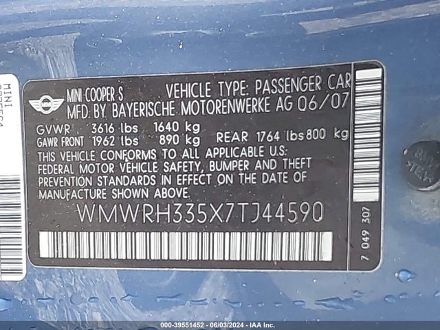 2007 MINI COOPER S WMWRH335X7TJ44590 Photo 8