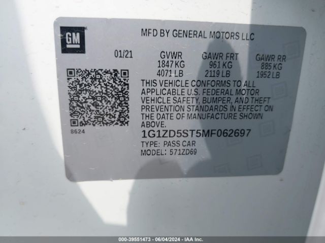 1G1ZD5ST5MF062697 Chevrolet Malibu Fwd Lt