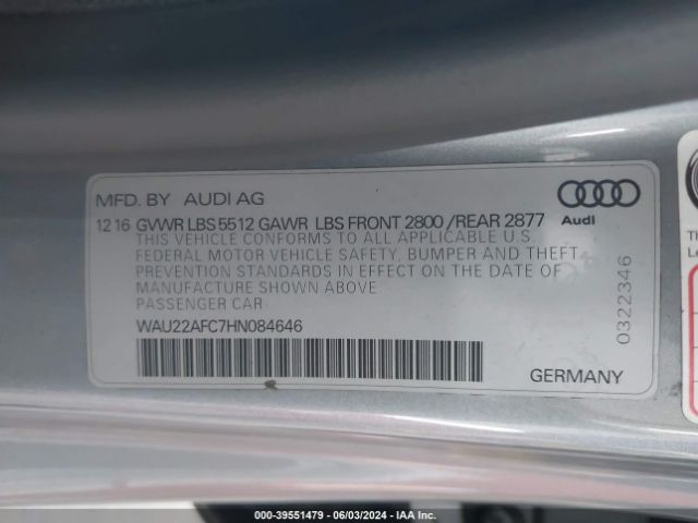 WAU22AFC7HN084646 Audi A7 3.0t Premium Plus