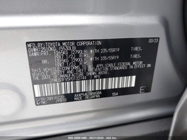 JTMEB3FV5PD132744 Toyota Rav4 Prime Xse