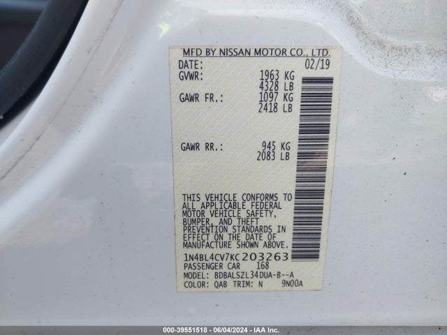Nissan Altima 2.5 Sr 2019 1N4BL4CV7KC203263 Image 9