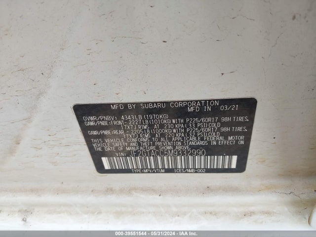 Subaru Crosstrek Premium 2021 JF2GTACC5M9332990 Image 9