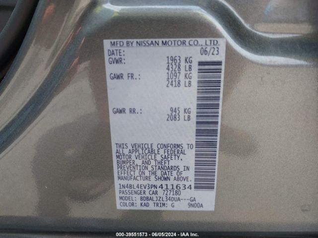 1N4BL4EV3PN411634 Nissan Altima Sl Fwd