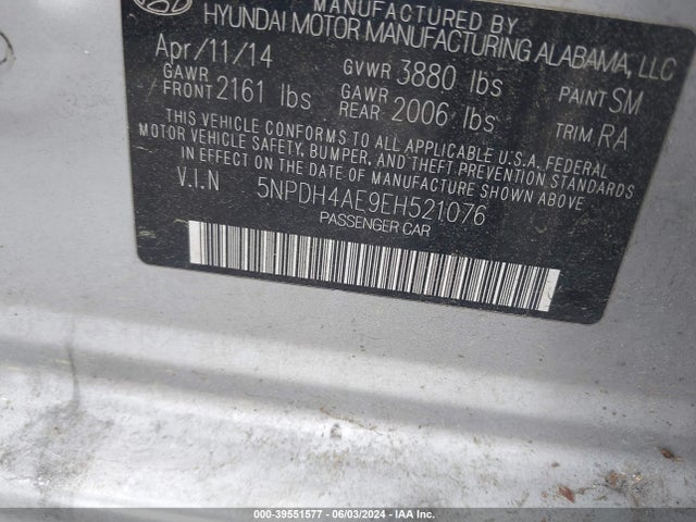 Hyundai ELANTRA SE 2014 5NPDH4AE9EH521076 Image 9