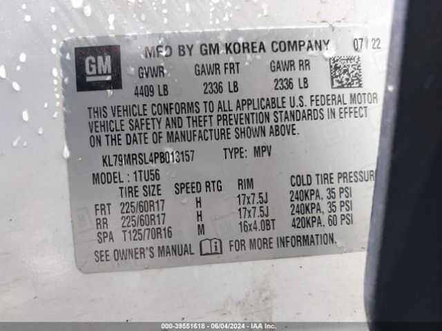 KL79MRSL4PB013157 Chevrolet Trailblazer Awd Lt