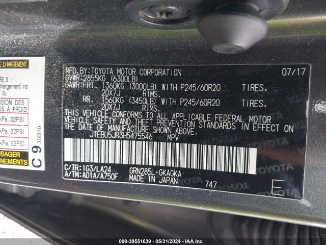 Toyota 4runner Limited 2017 JTEBU5JR3H5475546 Image 9