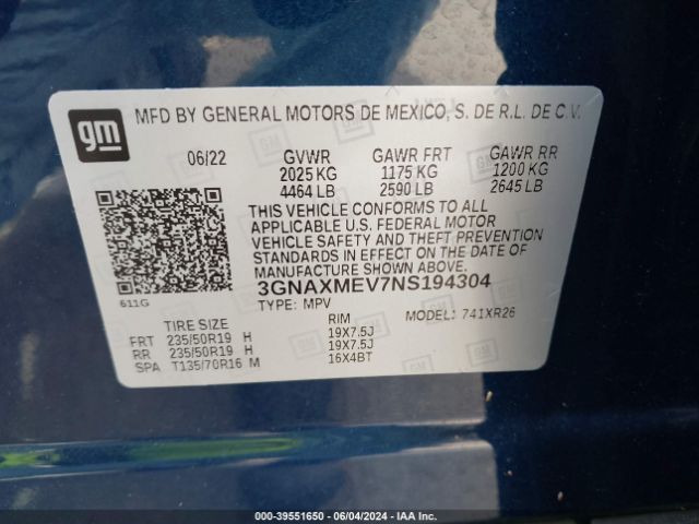 3GNAXMEV7NS194304 Chevrolet Equinox Fwd Rs
