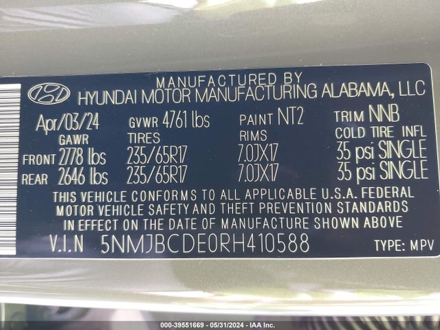 Hyundai TUCSON SEL 2024 5NMJBCDE0RH410588 Image 9