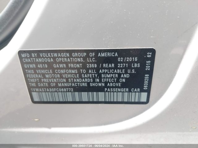 1VWAS7A30FC068772 Volkswagen Passat 1.8t Wolfsburg Edition