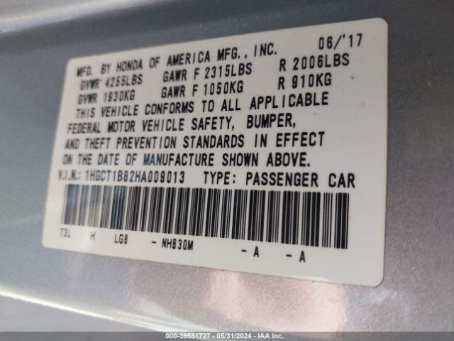 1HGCT1B82HA009013 Honda Accord Ex-l