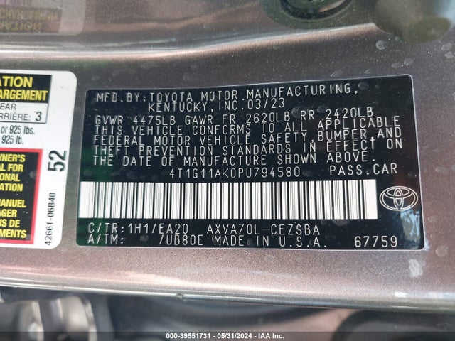 Toyota CAMRY SE 2023 4T1G11AK0PU794580 Image 9