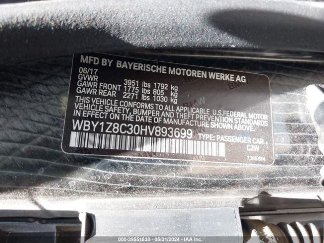 WBY1Z8C30HV893699 BMW I3 94 Ah W/range Extender