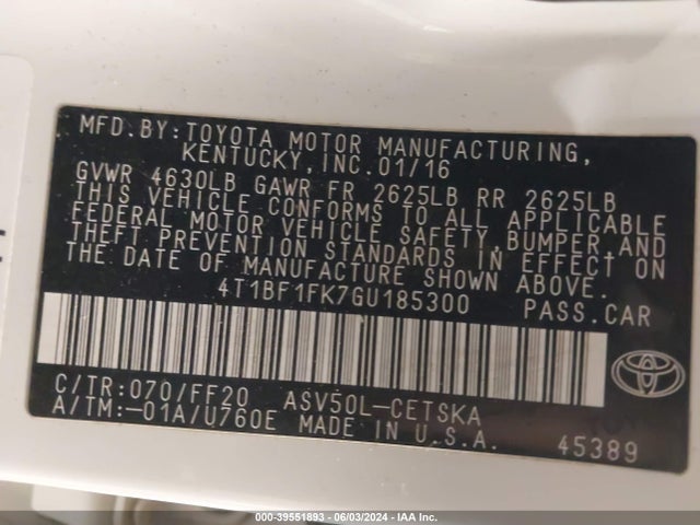 Toyota CAMRY SE 2016 4T1BF1FK7GU185300 Image 9