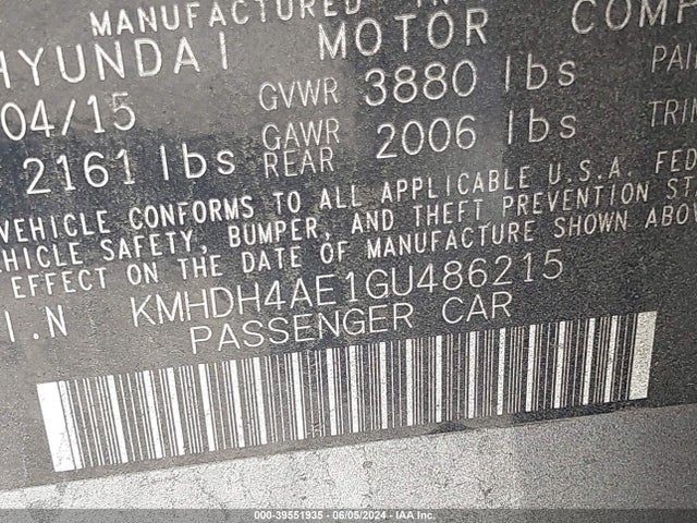 Hyundai ELANTRA SE 2016 KMHDH4AE1GU486215 Image 9