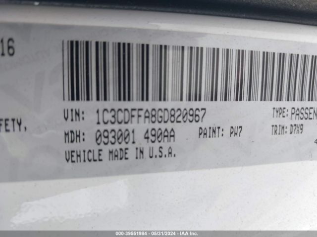 1C3CDFFA8GD820967 Dodge Dart Sxt Sport