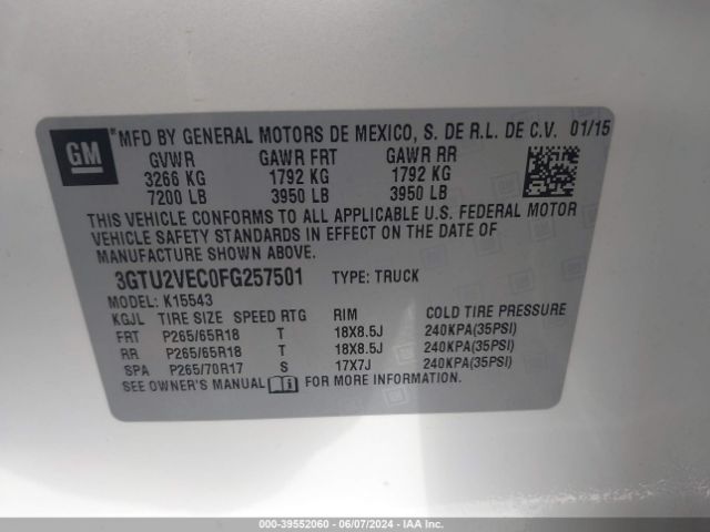 3GTU2VEC0FG257501 GMC Sierra 1500 Slt