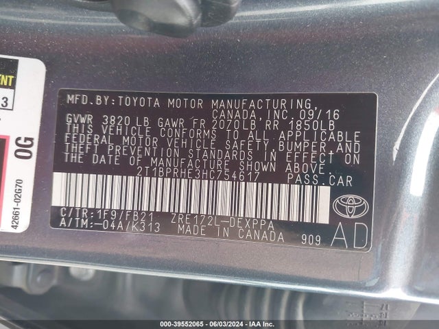 Toyota Corolla Le Eco 2017 2T1BPRHE3HC754617 Image 9