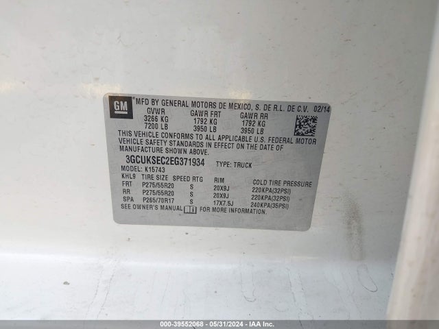 Chevrolet Silverado 1500 1lz 2014 3GCUKSEC2EG371934 Image 9