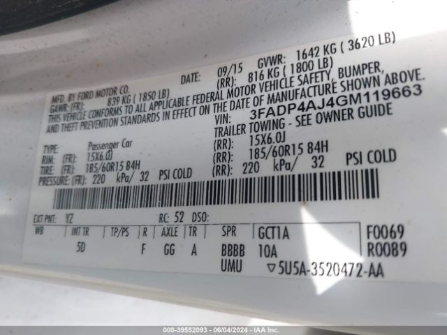 3FADP4AJ4GM119663 Ford FIESTA S