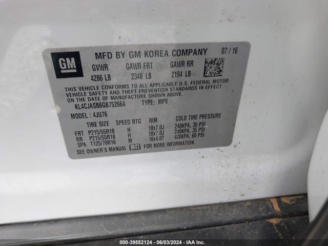 KL4CJASB6GB752664 Buick Encore