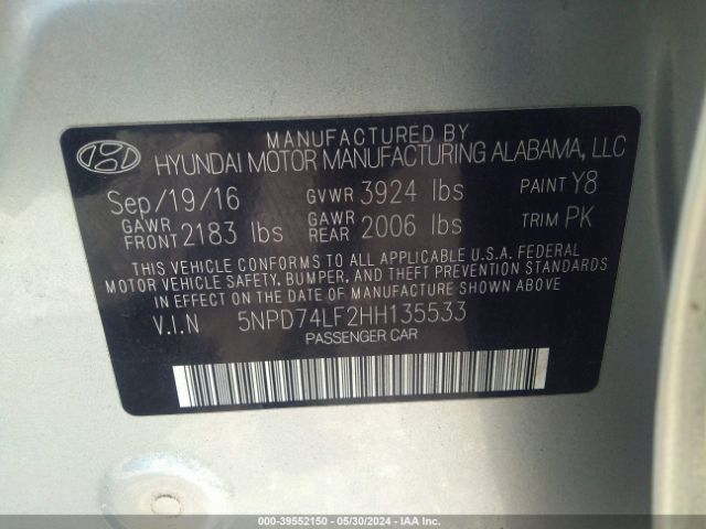 5NPD74LF2HH135533 Hyundai ELANTRA SE