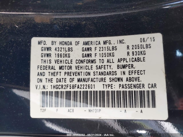 Honda Accord Sport 2015 1HGCR2F58FA222601 Image 9