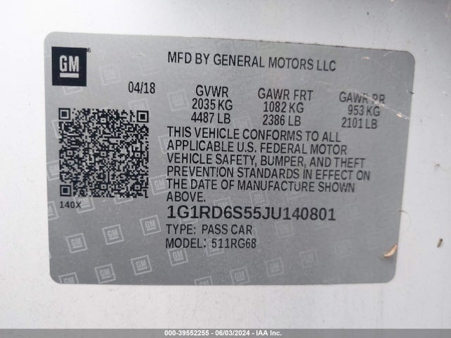 Chevrolet Volt Premier 2018 1G1RD6S55JU140801 Image 9