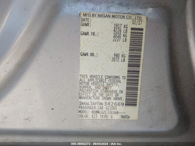 Nissan Altima 2.5 S 2017 1N4AL3AP7HN342669 Image 9