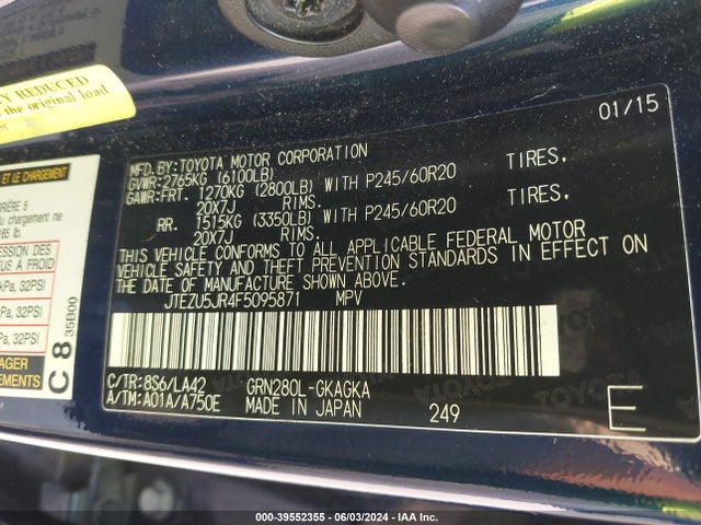 Toyota 4runner Limited 2015 JTEZU5JR4F5095871 Image 9