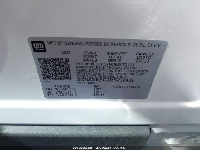 3GNAXKEG3RS232431 Chevrolet Equinox Fwd Lt