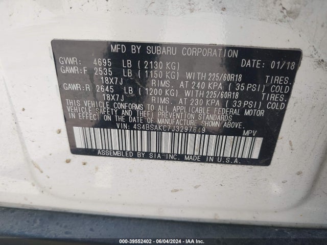 Subaru Outback 2.5i Limited 2018 4S4BSAKC7J3297649 Image 9