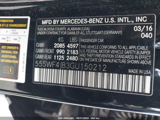 55SWF4JB3GU150212 Mercedes-Benz C 300 Luxury/sport