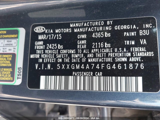 KIA Optima Lx 2015 5XXGM4A74FG461876 Image 9