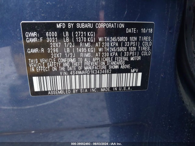 4S4WMARD1K3434662 Subaru Ascent Touring