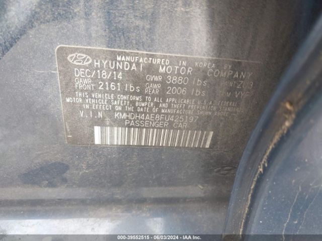 KMHDH4AE8FU425197 Hyundai Elantra Limited