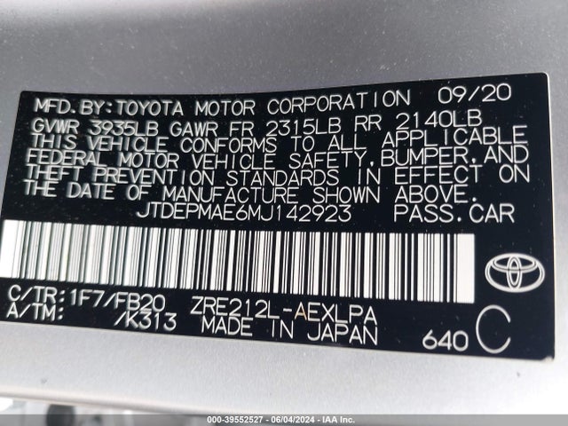 Toyota COROLLA LE 2021 JTDEPMAE6MJ142923 Image 9