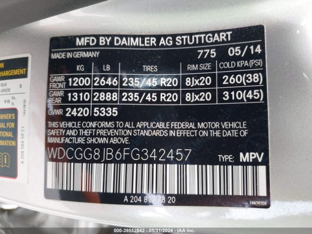 WDCGG8JB6FG342457 Mercedes-Benz Glk 350 4matic