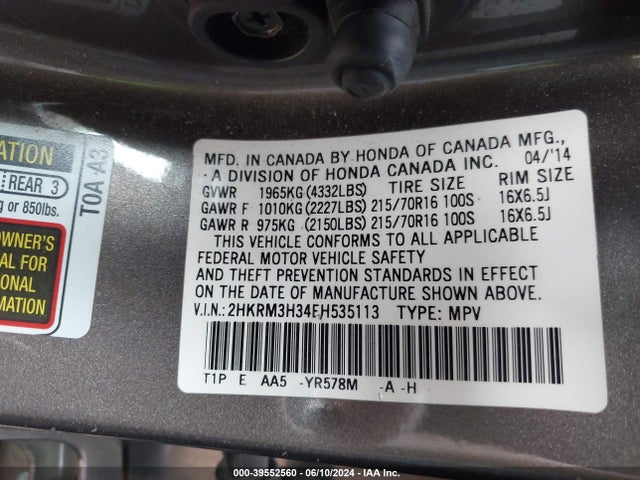 Honda CR-V LX 2014 2HKRM3H34EH535113 Image 9