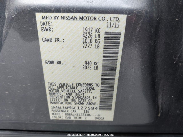 Nissan Altima 2.5 Sr 2016 1N4AL3AP9GC127594 Image 9