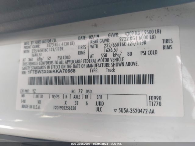 1FTBW3XG6KKA70668 Ford Transit-350