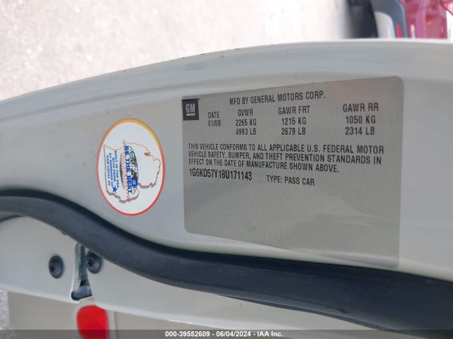 Aukcja sprzedaży 2008 Cadillac Dts 1sa, vin: 1G6KD57Y18U171143, numer aukcji: 39552609