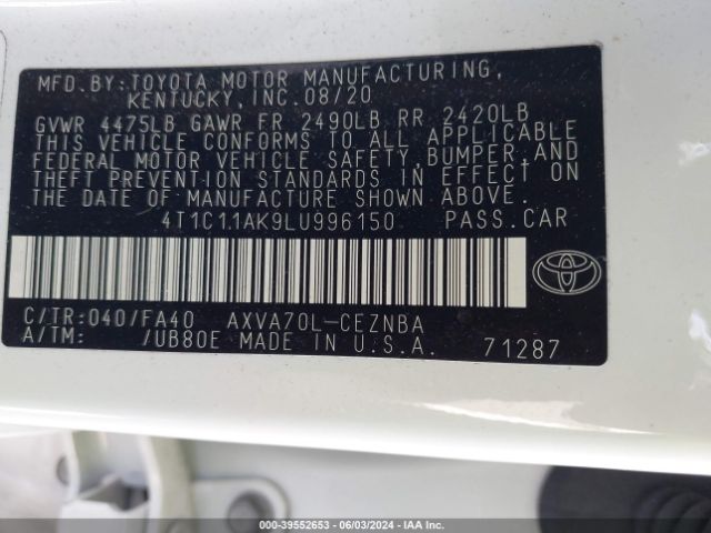 4T1C11AK9LU996150 Toyota CAMRY LE